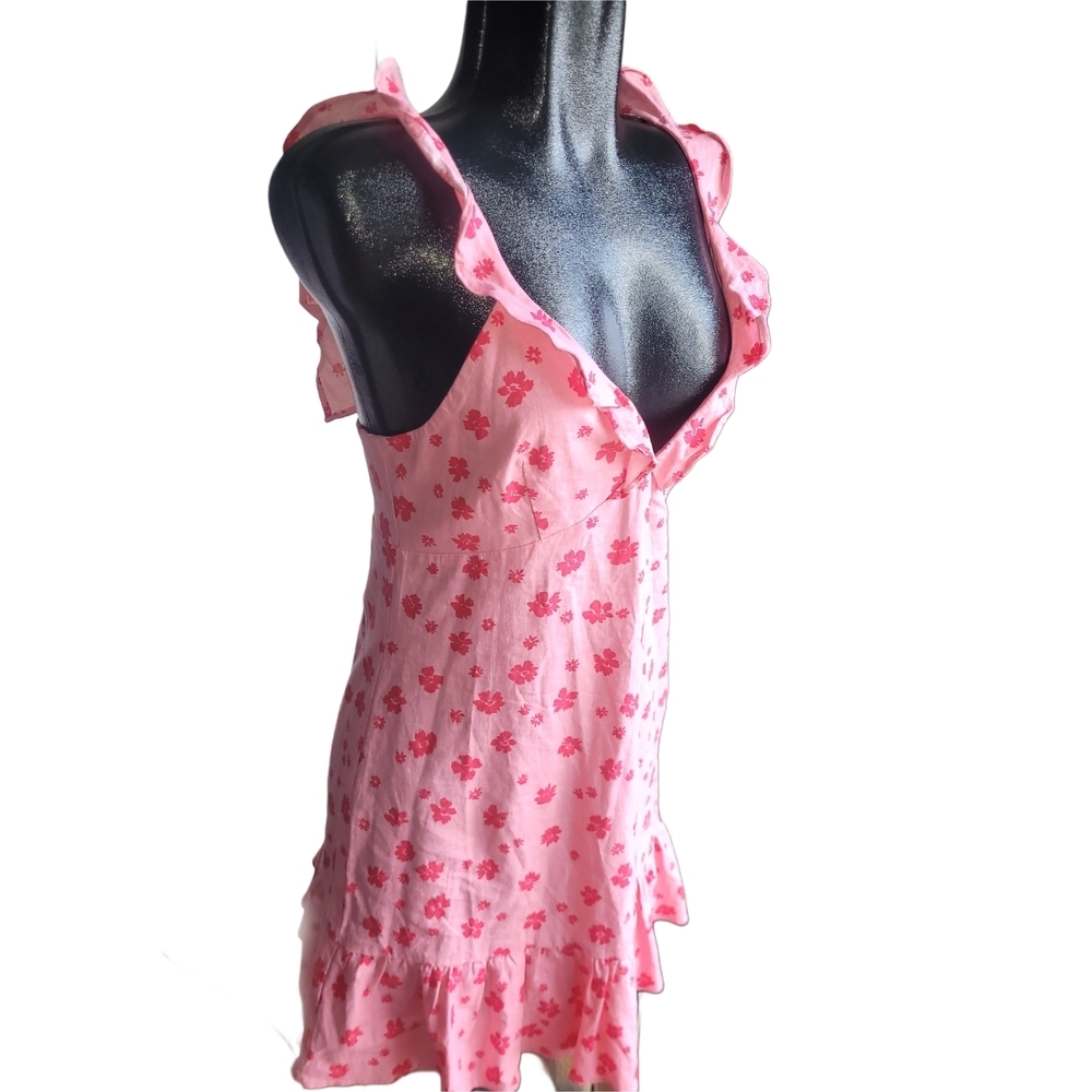 Zara Pink Ruffled Floral Print Mini Dress Size M - Picture 2 of 8